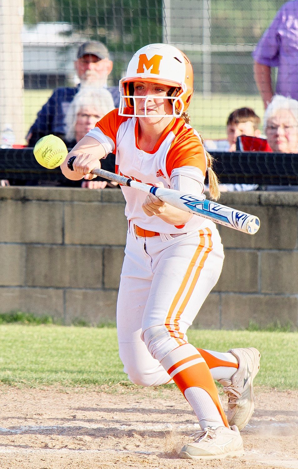 Alyssa Lankford shows her aptitude for executing a bunt. [more fields of view]